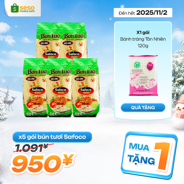 5 gói Bún tươi Safoco - Tặng 1 gói bánh tráng Tân Nhiên 120g