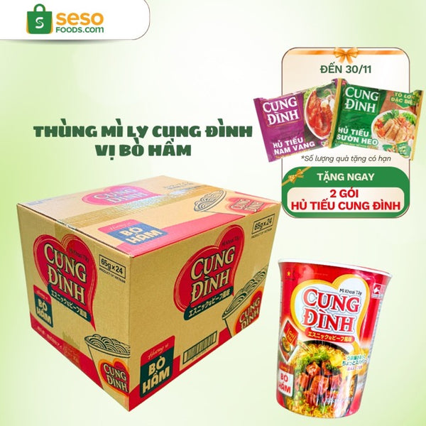 Thùng mì ly Cung Đình vị bò hầm - Tặng 2 gói hủ tiếu Cung Đình