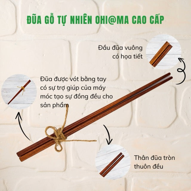 Đũa Gỗ Tự Nhiên Kiểu Nhật Ohi@ma Cao cấp 2118 - Bộ 10 đôi