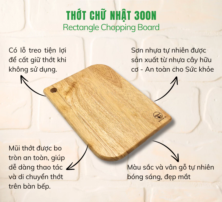 Thớt Gỗ chữ nhật bo góc 300N Ohi@ma (Ohiama)